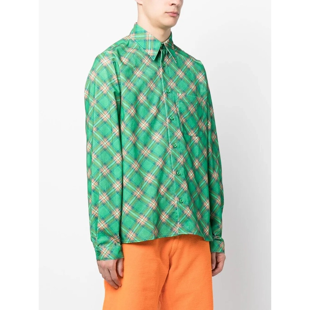 EUC ERL Venice Beach Green Plaid Corduroy Shirt France Made Mens Sz Small